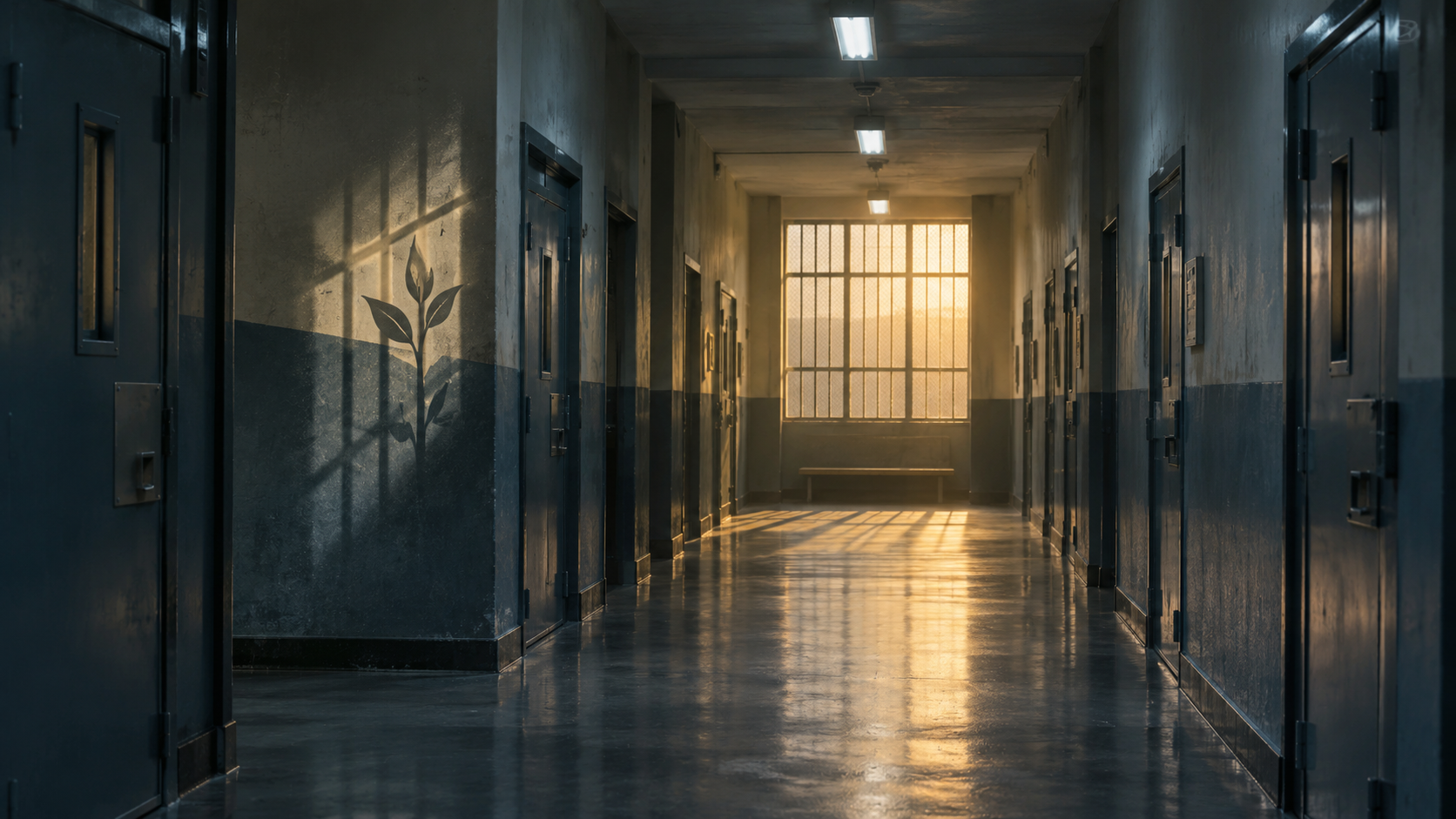 Conceptual illustration of an empty institutional corridor for a story about Time series three; not a scene or photograph from the BBC drama.
