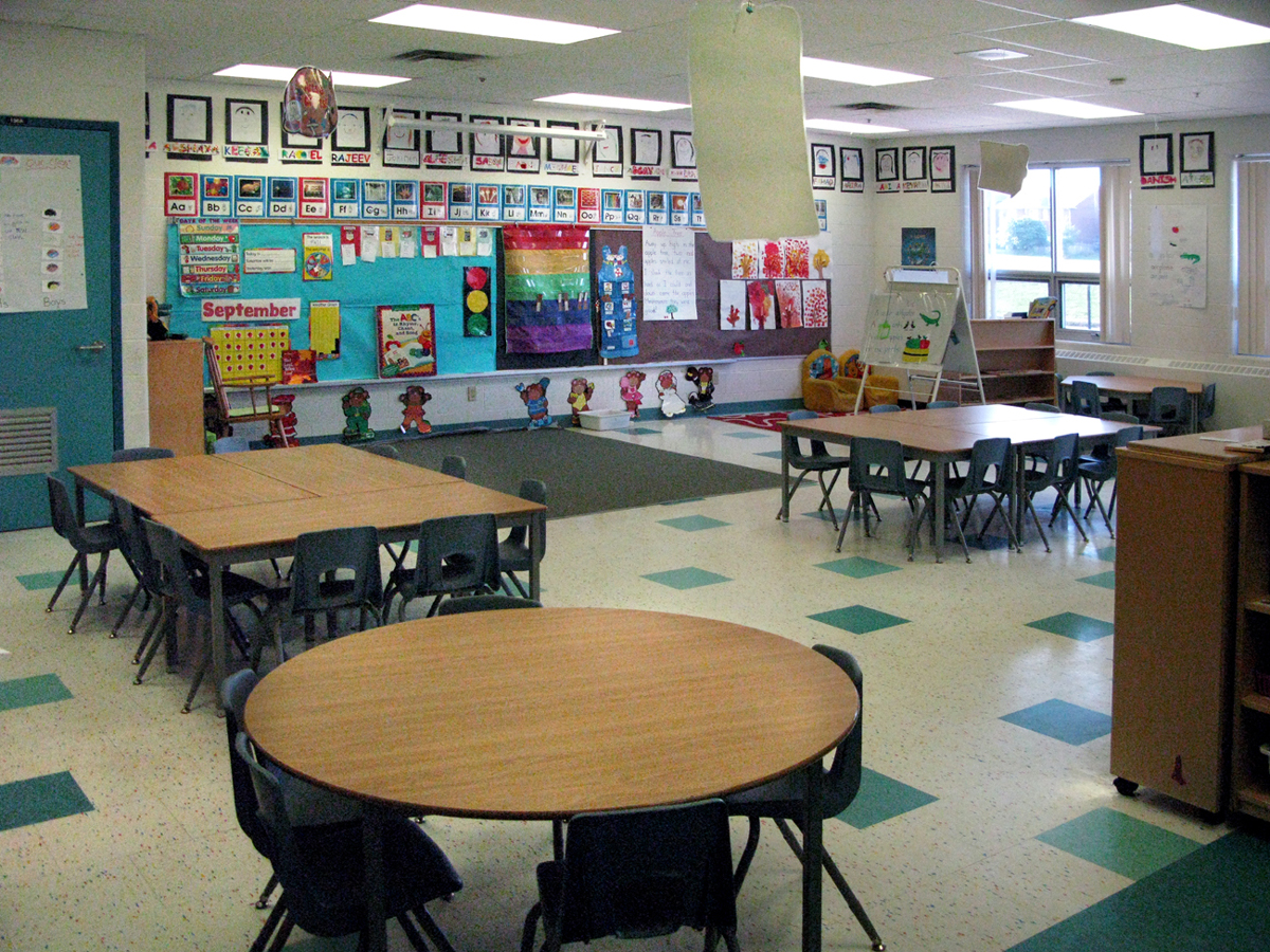 Illustrative photograph of an empty kindergarten classroom in Canada in 2008; this is not an Edge Early Learning centre.