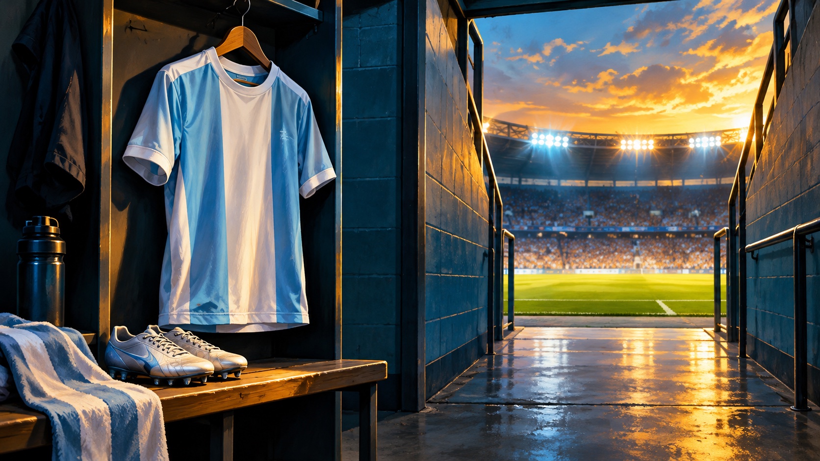 Editorial illustration: argentina new football era; conceptual artwork, not an event photograph or official document.