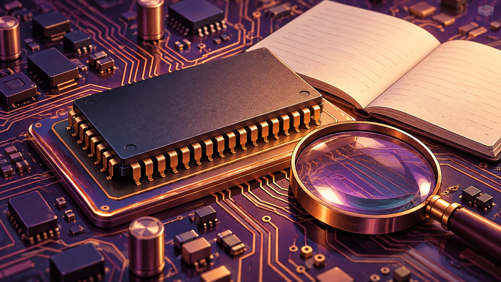 Editorial illustration: memory chip earnings; conceptual artwork, not an event photograph or official document.