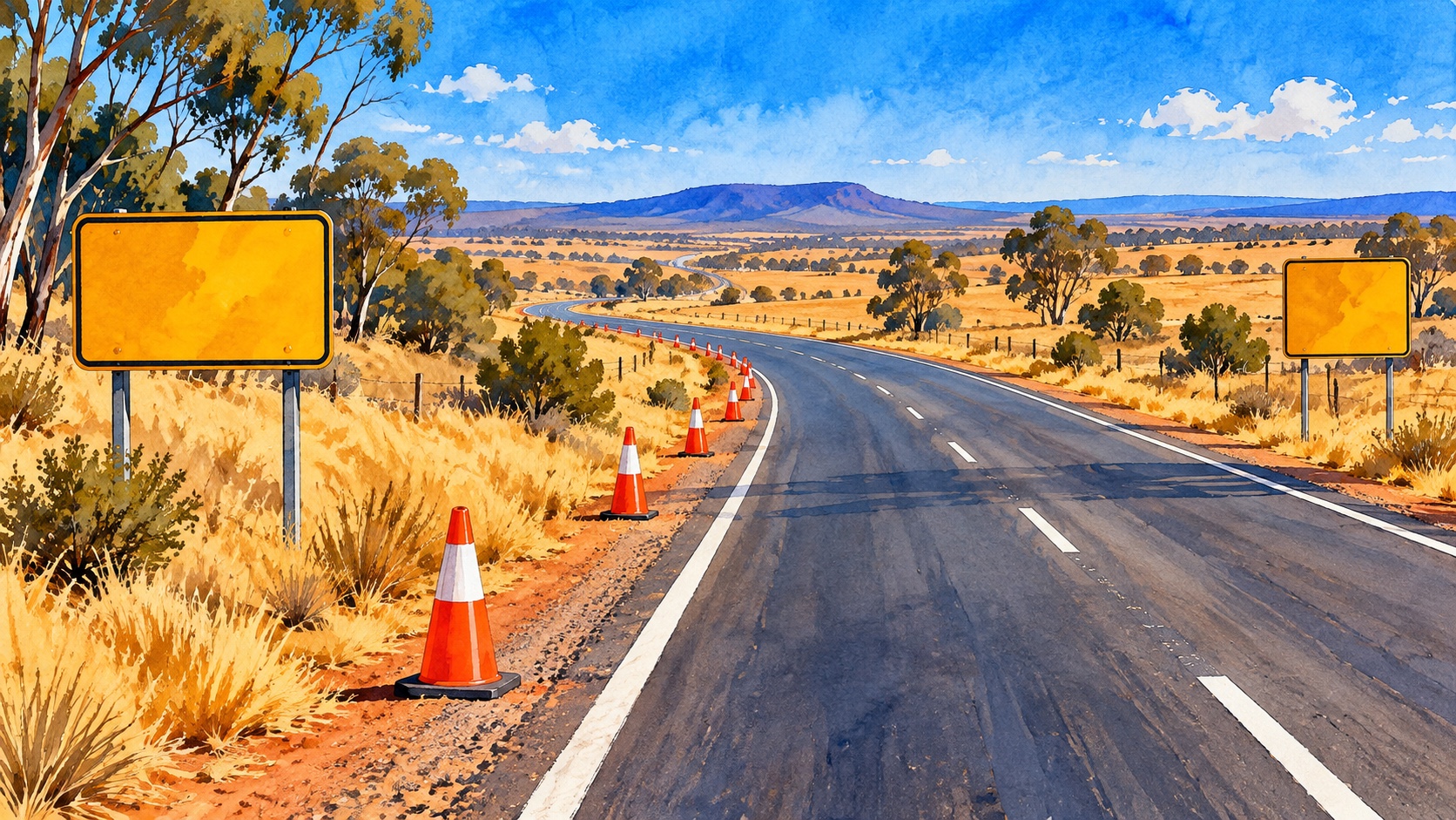 Editorial illustration: road reopens after rollover; a conceptual image, not a photograph of the event or actual people.