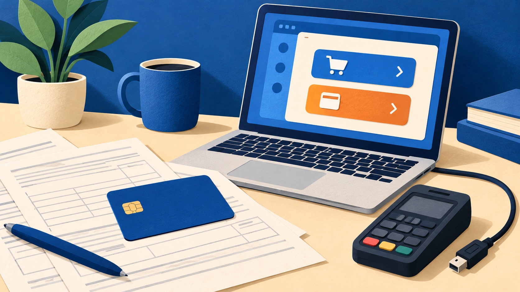 Editorial illustration: tax payments card transition; conceptual artwork, not an event photograph or official document.