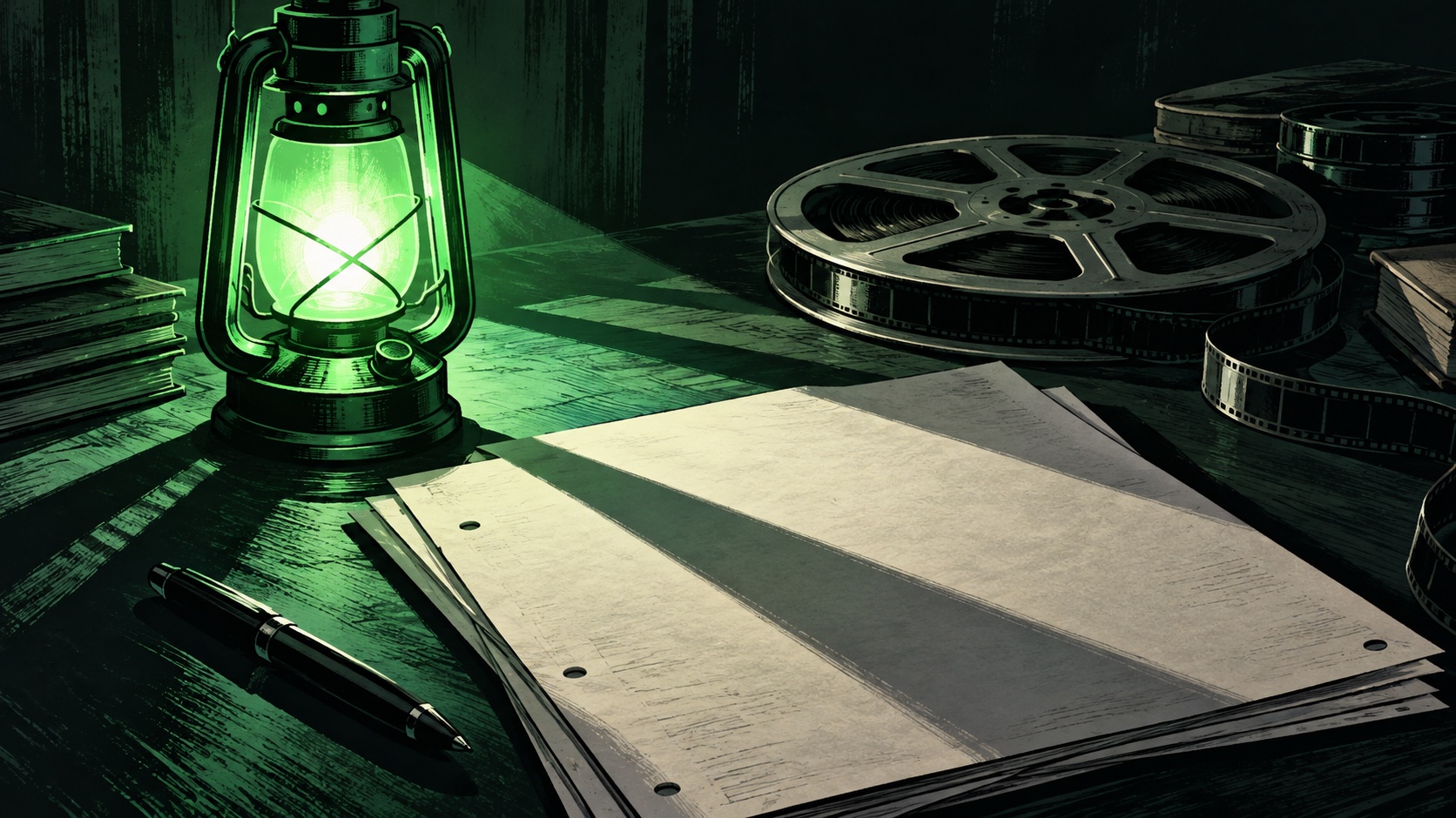 Editorial illustration: television finale lantern mystery; a conceptual image, not a photograph of the event or actual people.