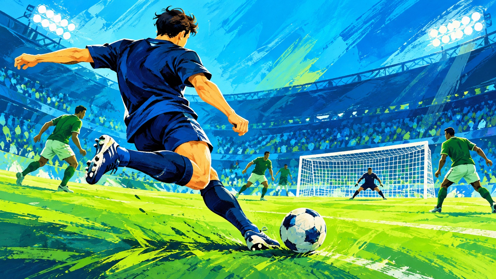 Editorial illustration: young football breakthrough; a conceptual image, not a photograph of the event or actual people.